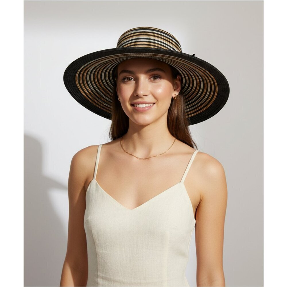 NWT Goldcoast Striped Sun‎ Hat Black Tan Women One Size